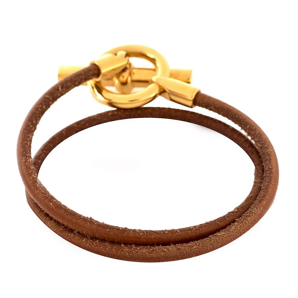 Appraisal: Hermes Tan Leather Toggle Double Tour Bracelet Hermes Tan Leather