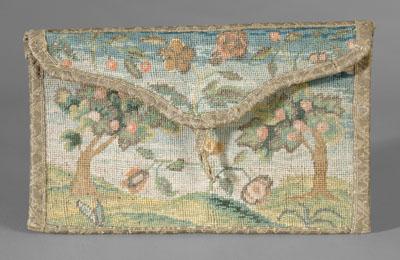 Appraisal: th century pocketbook needlework in wool and metallic thread front