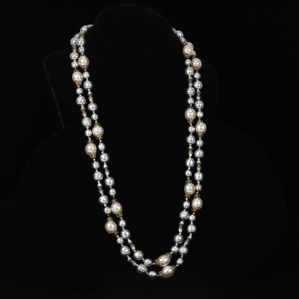 Appraisal: Miriam Haskell Silver Tone Double Strand Faux Pearl Necklace