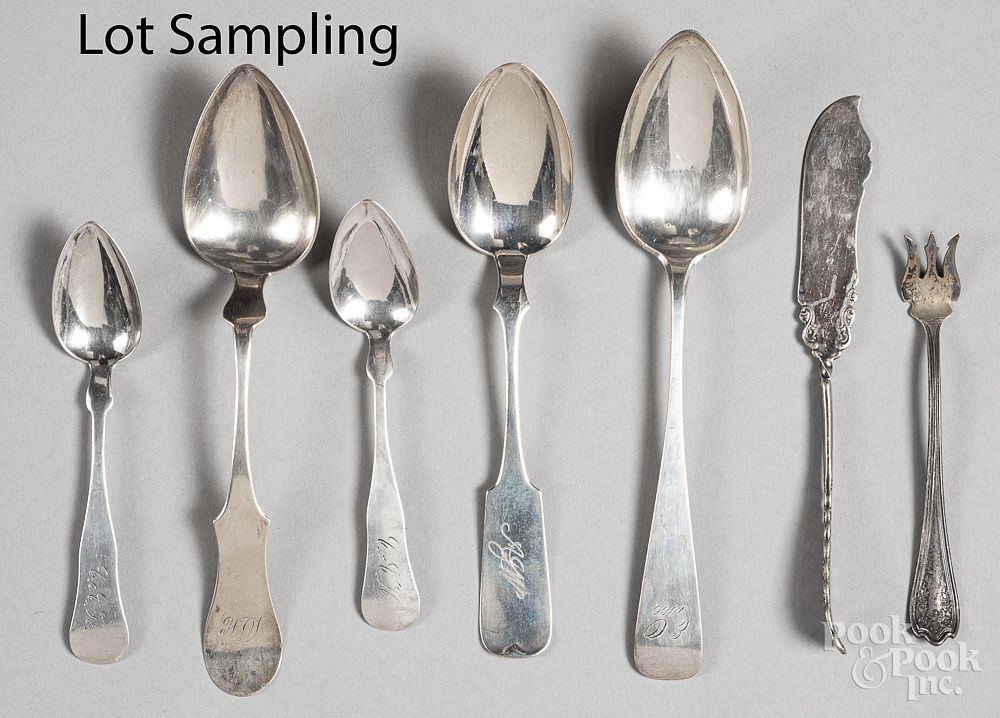 Appraisal: Silver and plate to include coin spoons Silver and plate