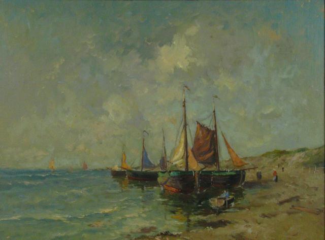 Appraisal: Unsigned x Oil on Board Sailing Ships and Figures Presented