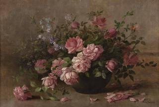 Appraisal: Julia Ives Leonard Still life with pink roses and lilacs