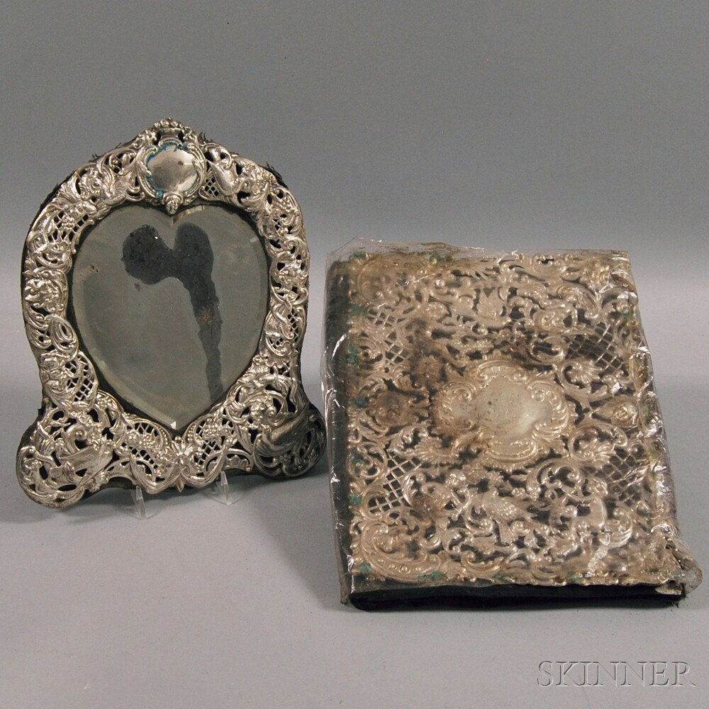 Appraisal: Dominick Haff Sterling Silver-framed Heart-shaped Mirror and a Sterling Silver-mounted