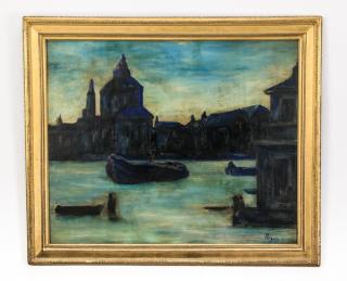 Appraisal: th c O masonite of Venice at dusk signed th