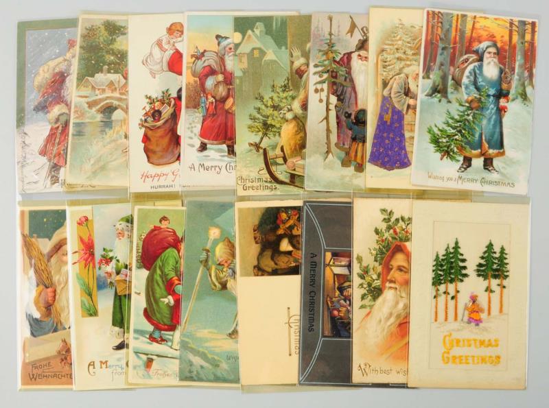 Appraisal: Lot of Santa Postcards Lot has full silk card embroidered