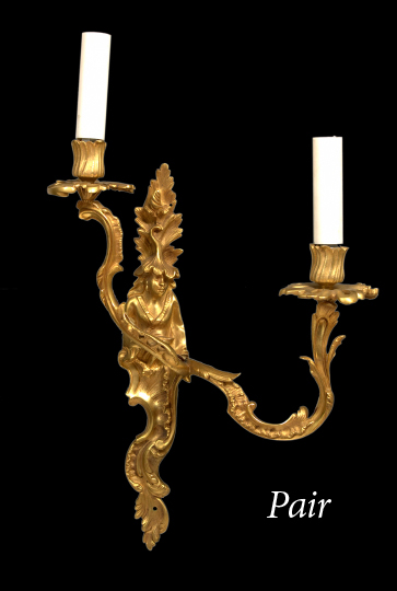 Appraisal: Attractive Pair of French Gilt-Lacquered Brass Two-Light Appliques in the