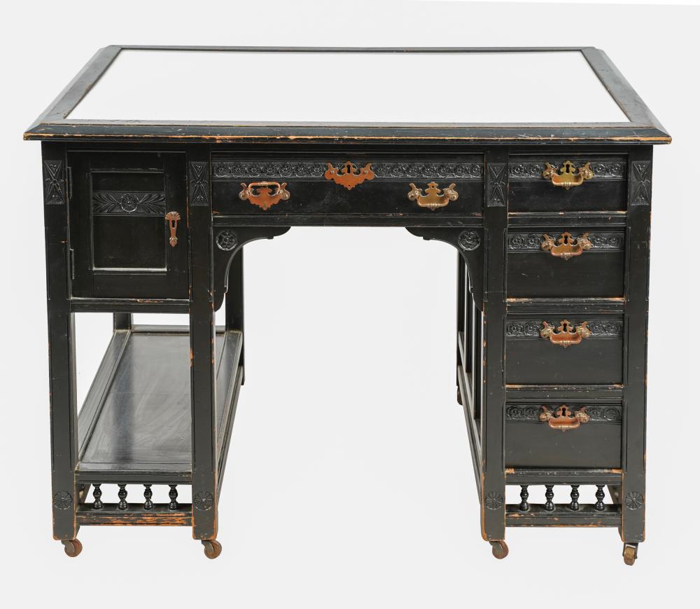 Appraisal: VICTORIAN EBONIZED DESKfour drawers and one door flanking single center