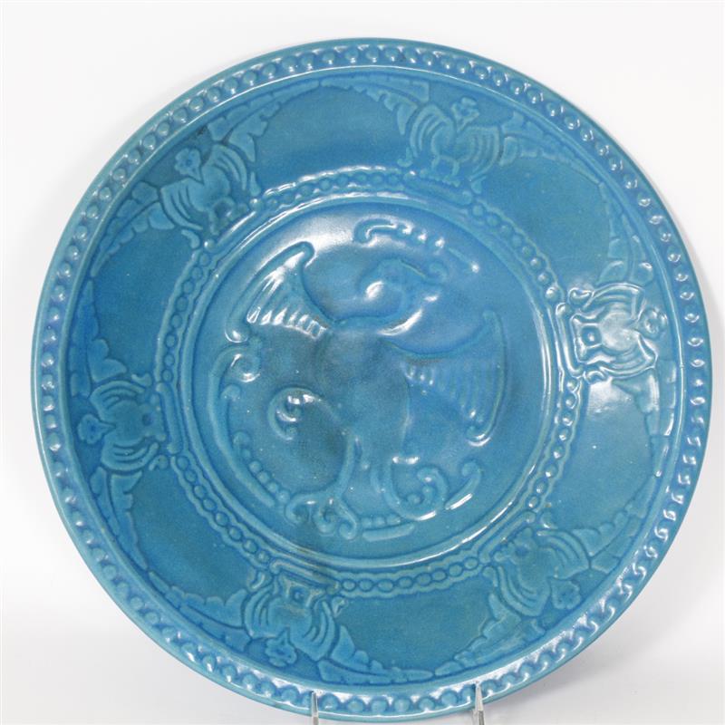 Appraisal: Cowan Art Pottery Thunderbird Charger in Egyptian Blue glaze H