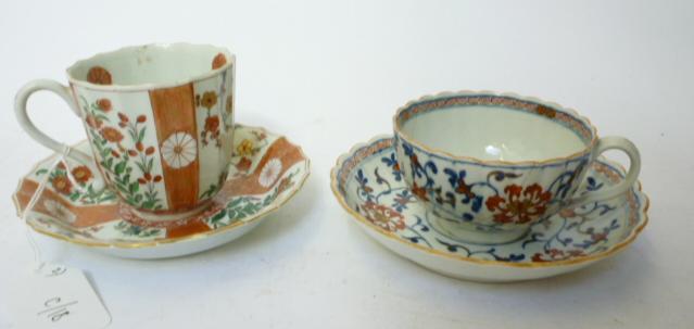 Appraisal: TWO FIRST PERIOD WORCESTER PORCELAIN CUPS AND SAUCERS comprising a