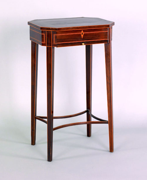 Appraisal: Regency mahogany and rosewood sewing stand early th c h