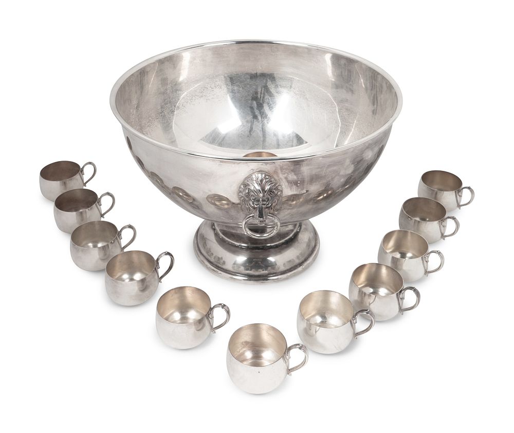 Appraisal: An American Silverplate Large Punchbowl and Twelve Cups Height of