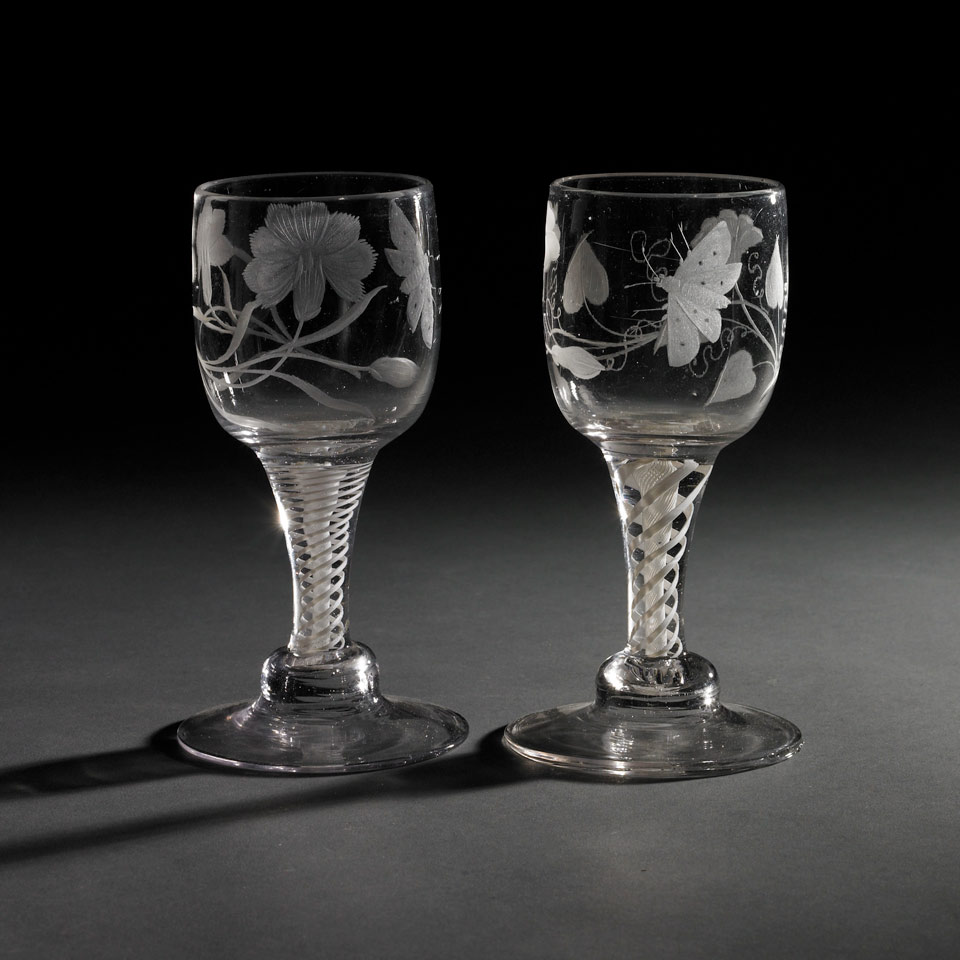 Appraisal: Two Continental Opaque Twist Engraved Glass Goblets th century minor