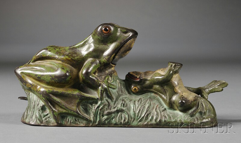 Appraisal: Painted Cast Iron Two Frogs Mechanical Bank manufactured by J