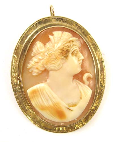 Appraisal: CAMEO AND TEN KARAT GOLD PENDANT BROOCH framed in yellow