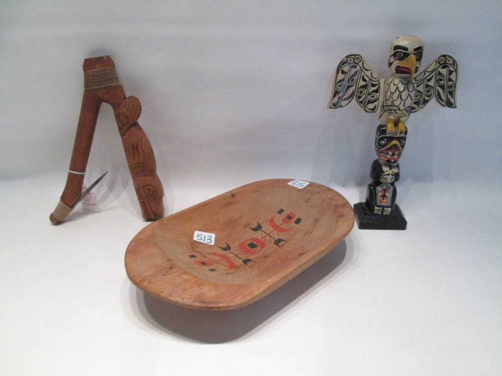 Appraisal: SEVEN NORTHWEST NATIVE AMERICAN CARVED WOOD PIECES including small table