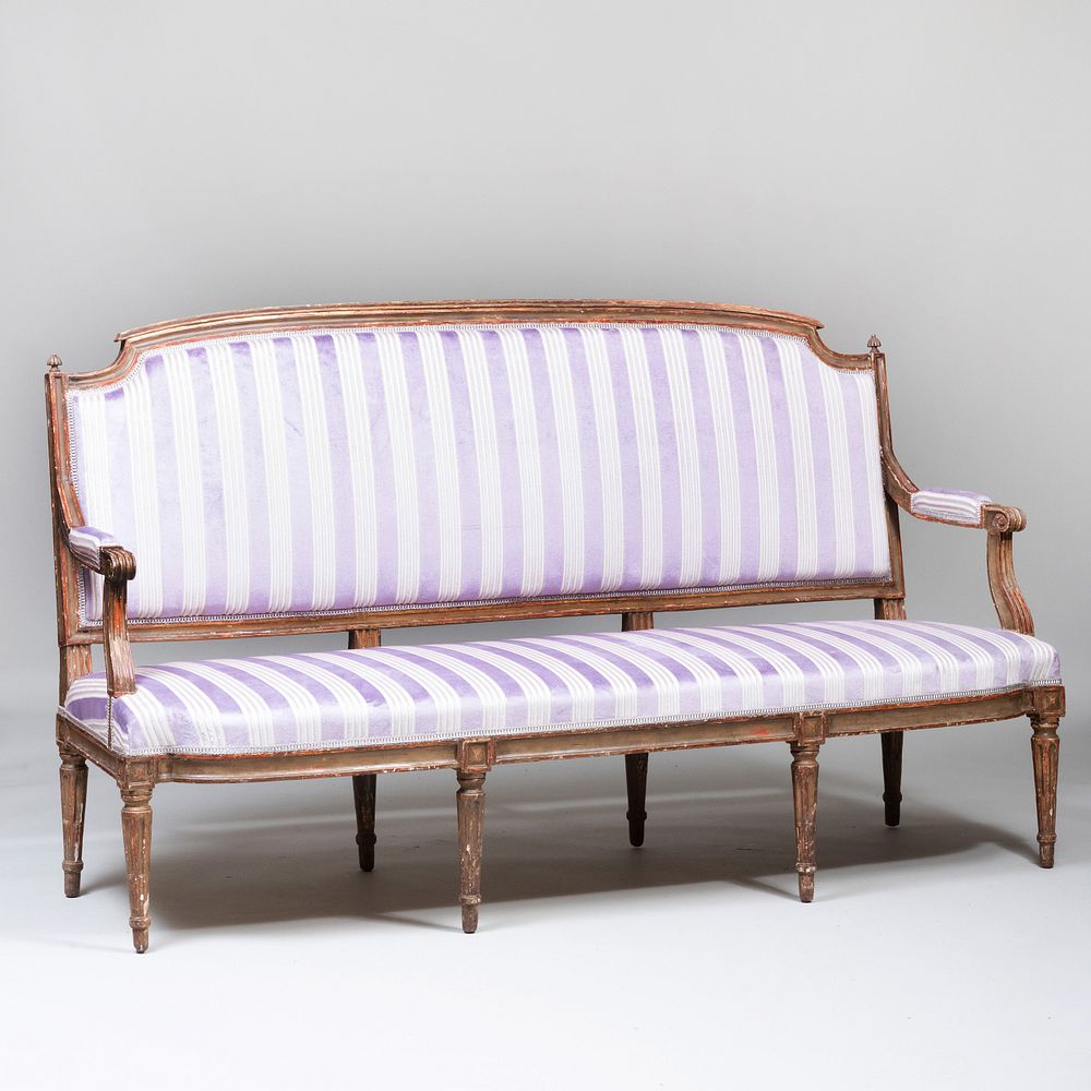 Appraisal: Louis XVI Style Painted and Parcel-Gilt Settee x ft x