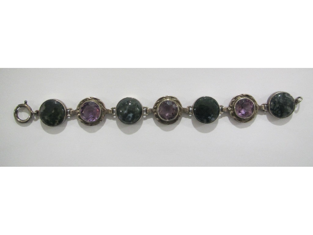 Appraisal: Scottish silver amethyst and moss agate set bracelet