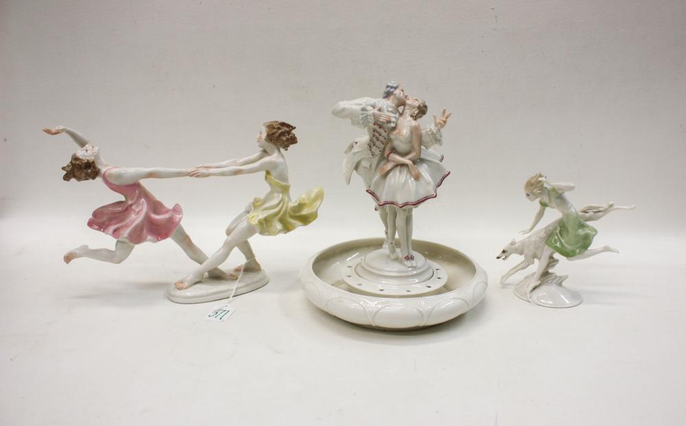 Appraisal: THREE HUTSCHENREUTHER GERMAN PORCELAIN FIGURAL SCULPTURES comprised of model of