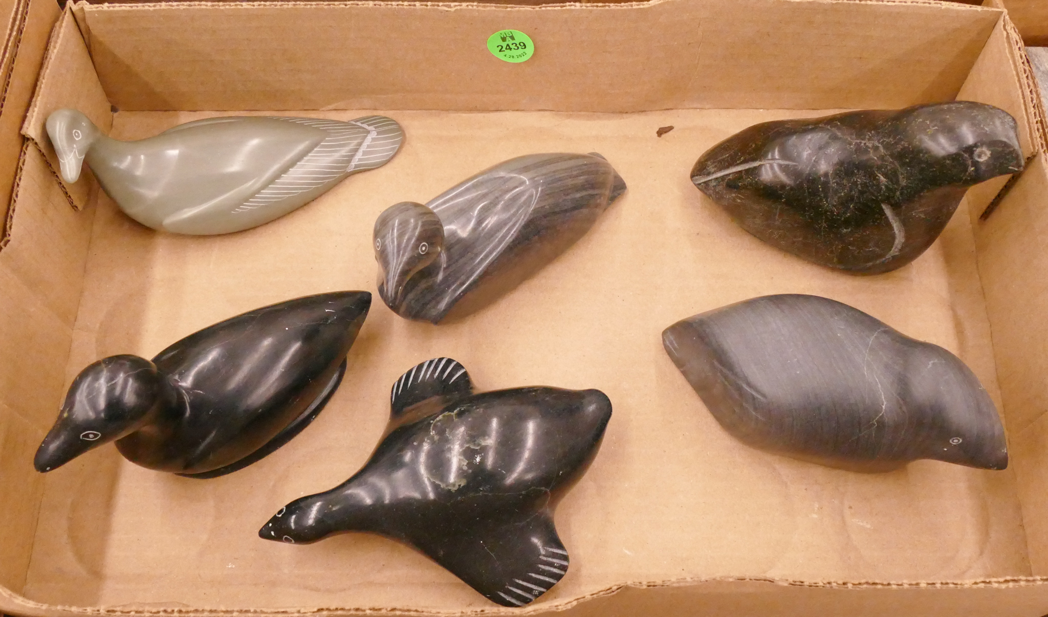 Appraisal: Box pc Fine Inuit Stone Bird Carvings- largest ''