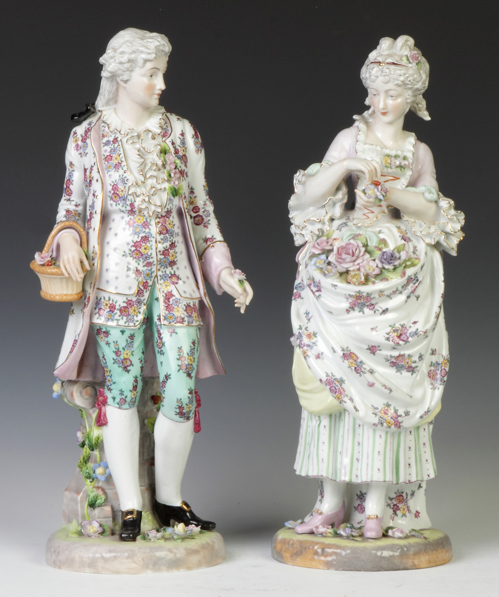 Appraisal: German Hand Painted Porcelain Courting Couple th cent