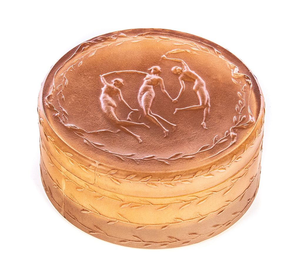 Appraisal: R Lalique powder box Toujours Fidele peach signed R Lalique