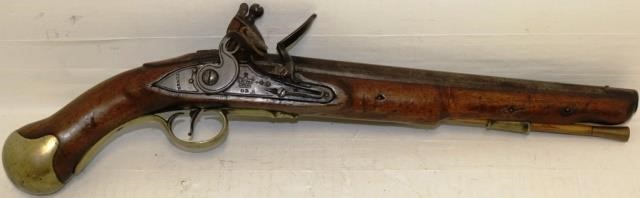 Appraisal: LATE TH C ENGLISH TOWER FLINTLOCK PISTOL BRASSMOUNTS LARGE BELT