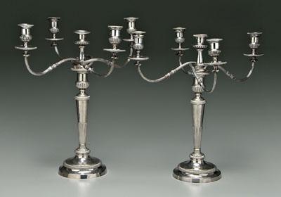 Appraisal: Pair Old Sheffield plate candelabra each with four arms and