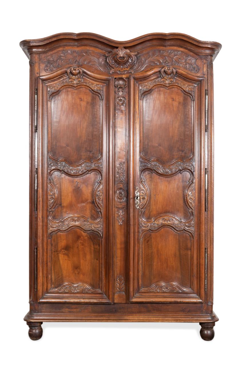 Appraisal: LARGE PROVINCIAL LOUIS XV STYLE WALNUT ARMOIRE Large French Provincial