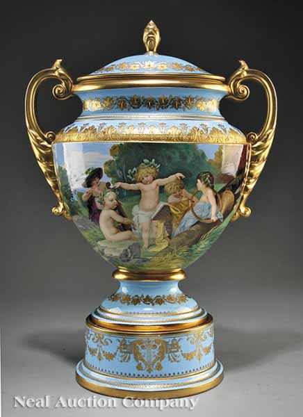 Appraisal: A Royal Vienna Polychrome and Gilt-Decorated Blue Porcelain Covered Centerpiece