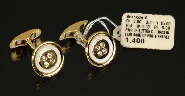 Appraisal: A pair of diamond and enamel cufflinks the button style