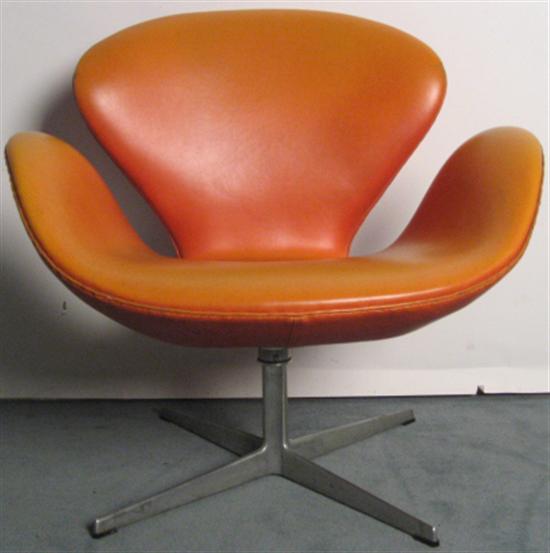 Appraisal: Arne Jacobsen for Fritz Hansen Orange Naugahyde and Aluminum Chair