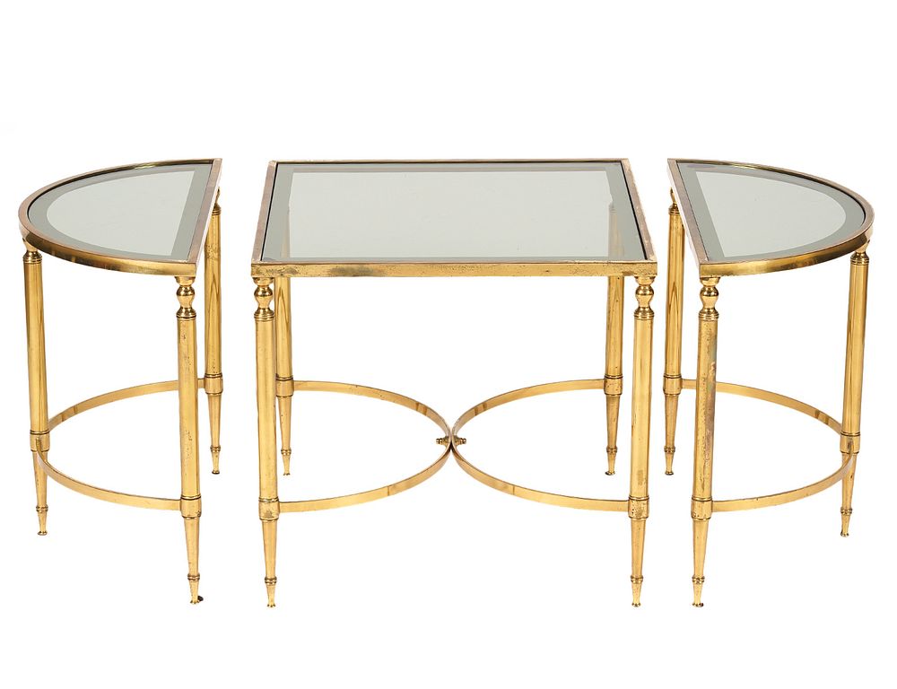 Appraisal: Maison Bagues Style Tripartite Brass Coffee Table Maison Bagues style