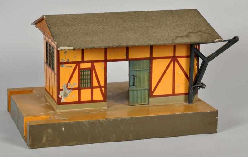 Appraisal: Handpainted Tin Marklin Freight Train Shed German Original boom and