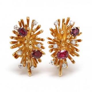 Appraisal: KT Gold Ruby and Diamond Earrings the KT yellow gold