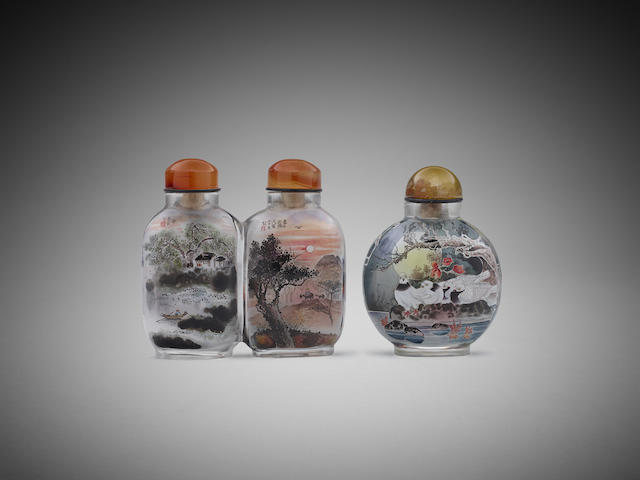 Appraisal: Two inside-painted snuff bottles Li Zhenzheng one painted in cm