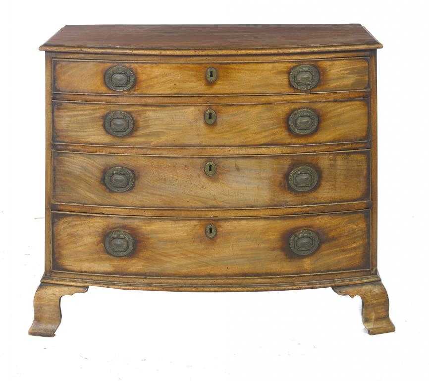 Appraisal: A GEORGE IV MAHOGANY BOW FRONTED CHEST OF DRAWERS with