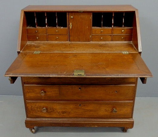 Appraisal: Pennsylvania Chippendale walnut slant-lid desk c with a pigeonholed and