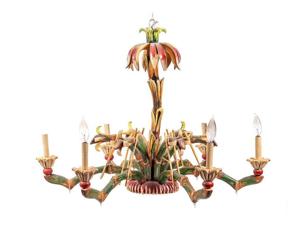 Appraisal: A Contemporary Painted Faux Bamboo and Chandelier Height x diameter