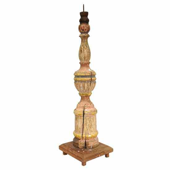 Appraisal: An Indo-Portuguese Painted Teak Pricket Candlestick circa having a baluster