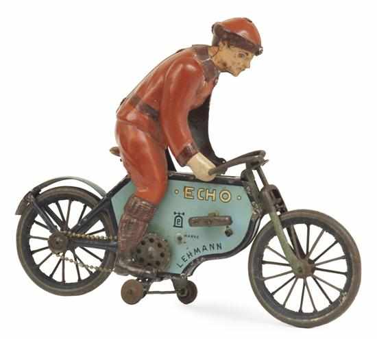 Appraisal: LEHMANN ECHO MOTORCYCLE German clockwork pale blue tinplate motorbike with