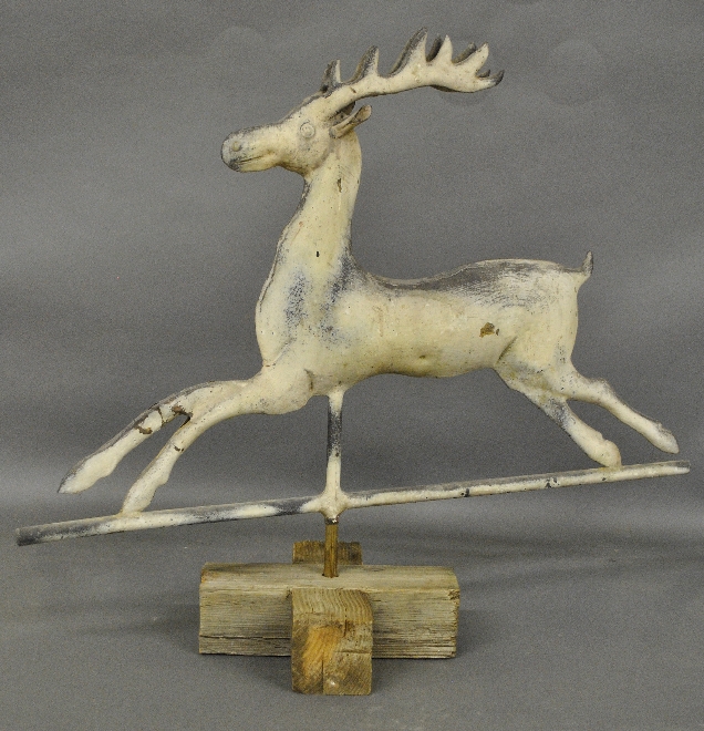 Appraisal: - Molded copper leaping stag weathervane th c with traces