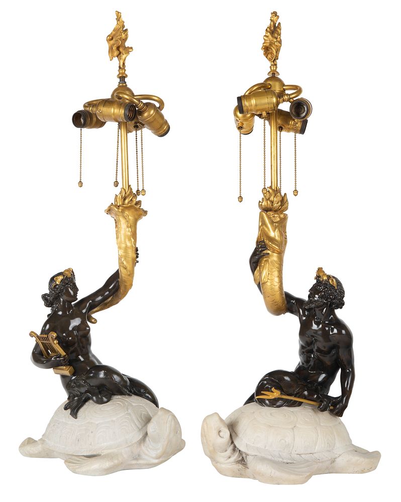 Appraisal: A PAIR OF EXCEPTIONAL AMERICAN BRONZE AND MARBLE LAMP BASES