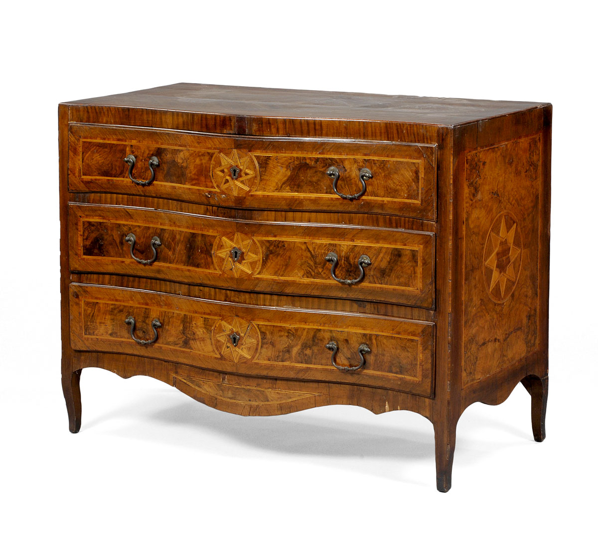 Appraisal: CONTINENTAL MARQUETRY SERPENTINE CHEST OF DRAWERS The rectangular top with