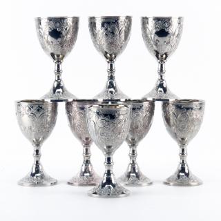 Appraisal: Set of Eight Chased Silver Plate Goblets With Gilt Interior