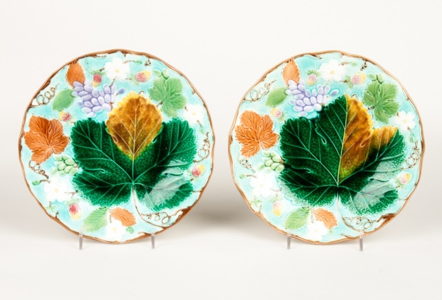 Appraisal: Pair of Wedgwood majolica plates late th century raised grapevine