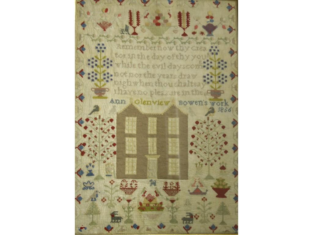 Appraisal: Victorian sampler by Ann Bowen dated stitched with a verse