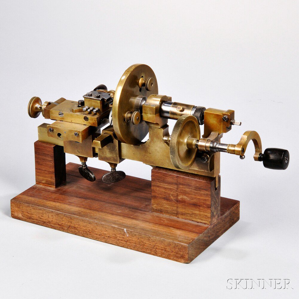 Appraisal: Brass and Steel Watchmaker's Mandrel late th century a worm-gear-driven