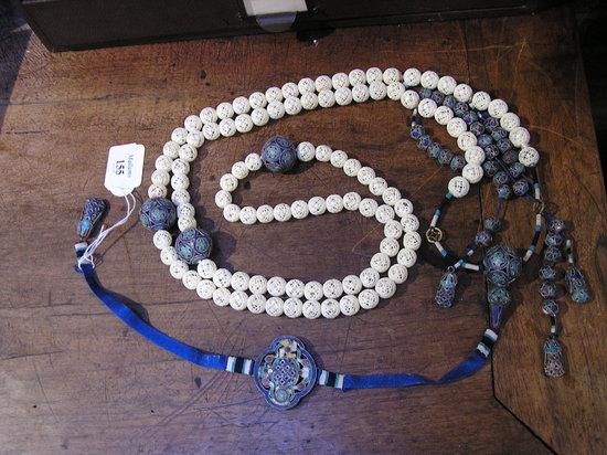 Appraisal: A CHINESE IVORY AND ENAMEL NECKLACE of carved bead form