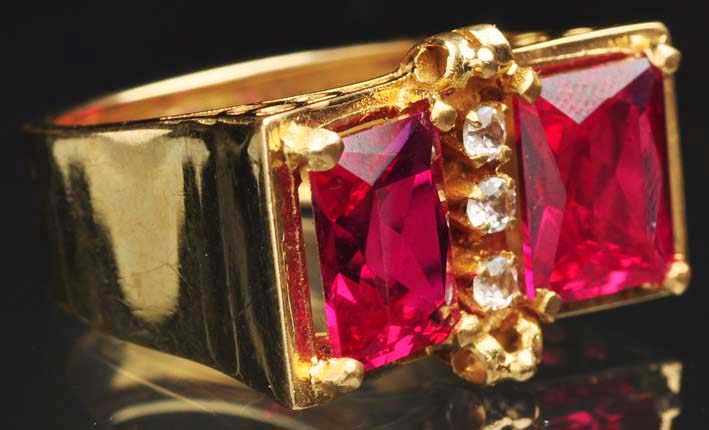 Appraisal: K Y Gold Synthetic Ruby Diamond Ladies Ring Three small