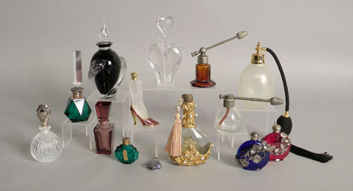 Appraisal: Group of fourteen perfume bottles and atomizers th c tallest